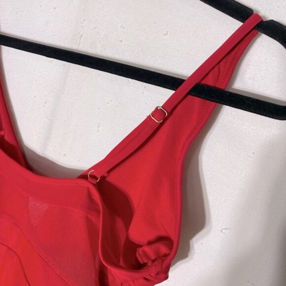 TiniBikini Red One Piece Swimsuit Bathing Suit With Sheer Mesh Cutouts S - Picture 6 of 13
